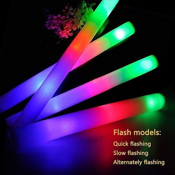 Bulk Glow Sticks - 24 LED Foam Sticks with 3 Flashing Modes