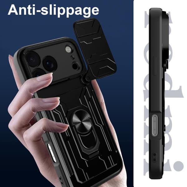 Skyvbart kameradeksel med kortholder til iPhone 17 Pro Max Blå