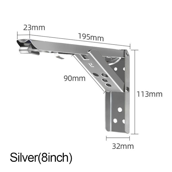 Foldbar Hyllebrakett Veggmontert Støtte SØLV 8 TOMMER sølv silver 8inch