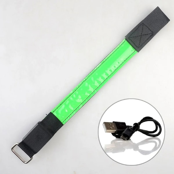 Laddningsbar Reflex - LED Armband / Reflexband som Lyser Grönt Green Grön