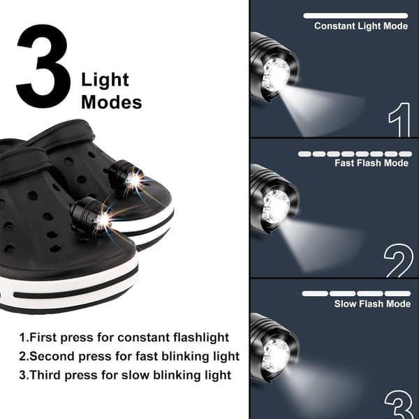 3-Mode LED pandelampe til camping, 145H driftstid, vandtæt sko-lys til Crocs (sort)[JUN] Black
