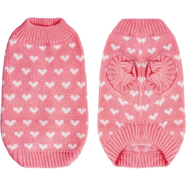 Håndstrikket Hundegenser med Hjerte, Valpesweater, Varm og Myk Kjæledyrgenser til Små Katter og Hunder (Rosa, L) Pink L