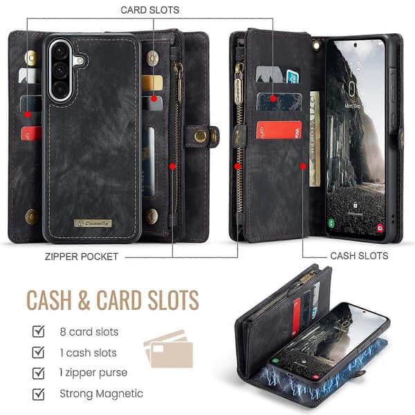 Læder Wallet Case med Rem til Samsung Galaxy A17 5G[JUN] Black