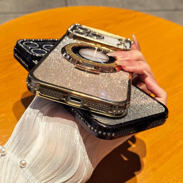 Glitter Bling støtsikkert deksel med magnetisk stativ for iPhone 17 Pro Max [JUN]