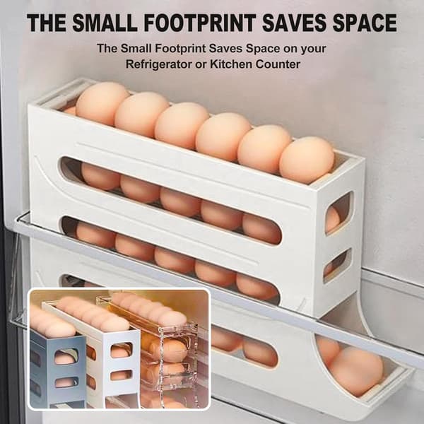 Plassbesparende kjøleskap eggbeholder med rullende dispenser for 30 egg[JUN] Transparent