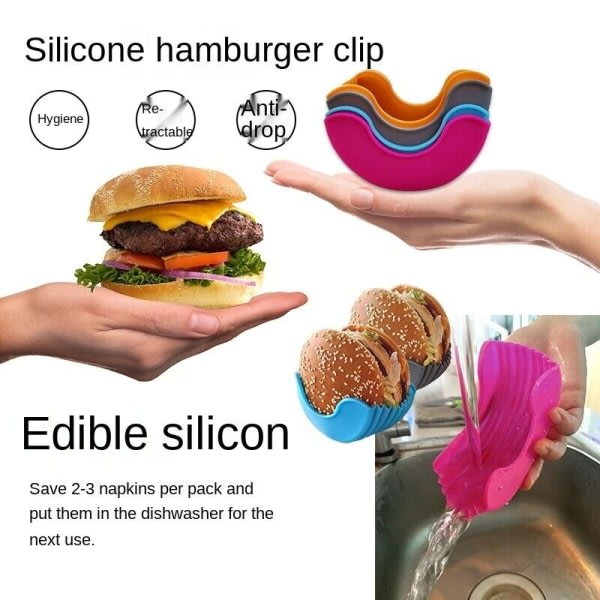 1 stk silikon hamburgerholder berøringsfri mat kokekar Anti-drypp fast boks，rosa rød