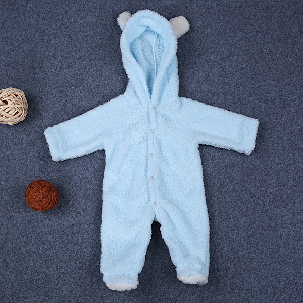 Vinter Bebis Romper med Huva Björndräkt Pojke Flicka Mjuk blue