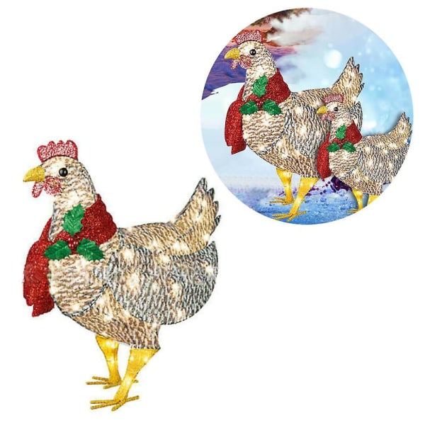 Innergårdsdekorasjon Belyst kylling med skjerf Harts Lyktkylling (31x20 cm)