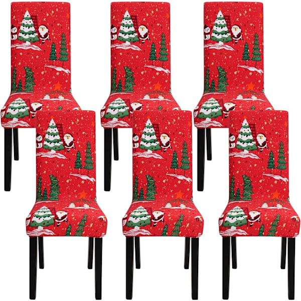 4-pack Julstolsöverdrag, Stretch, Avtagbar Tvättbar Matrumsstol Christmas Tree Christmas Tree 6
