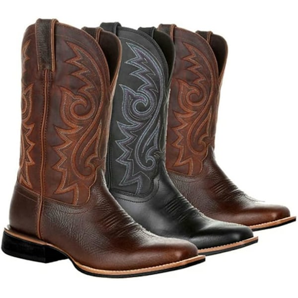 Herr- och damsport, bred, fyrkantig tå, western cowboyboots, svarta black EU 41