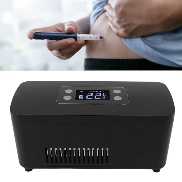 Insulin Kylare Kylskåp USB Laddningsport Förseglad 100‑240V Bärbar Insulin Kylbox för Förvaring Medicin Svart EU-kontakt