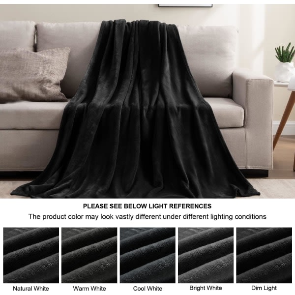 Fleecefiltar Svarta dubbelstorlekar filtar för soffa och säng, Mysig fuzzy filt, Supermjuka och varma lätta filtar, 149 x 200 cm