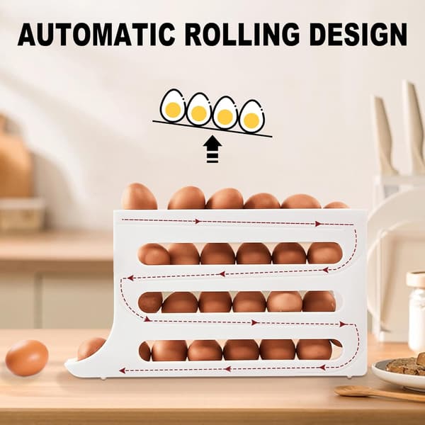 Plassbesparende kjøleskap eggbeholder med rullende dispenser for 30 egg[JUN] Transparent