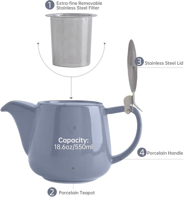 550 ml keramisk tekanne med avtakbar infuser for blomstrende te [JUN] Grey