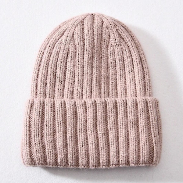 Vinterhue i silke og satin, unisex, tyk og chunky, stribet, varm, blød, højkvalitets cashmere, strikket hue Blush