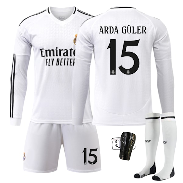 Real Madrid Børne Hjemmebanetrøje 2024-2025 Efterår & Vinter Nr 15 Strømper + Beskyttelse S ARDA GULER No 5 Sokker No 5 socks M