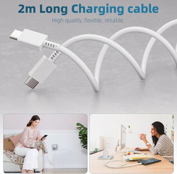 2-pak 25W hurtig USB-C-oplader og 2m kabel til Samsung Galaxy S24/S23[JUN] 2pack white