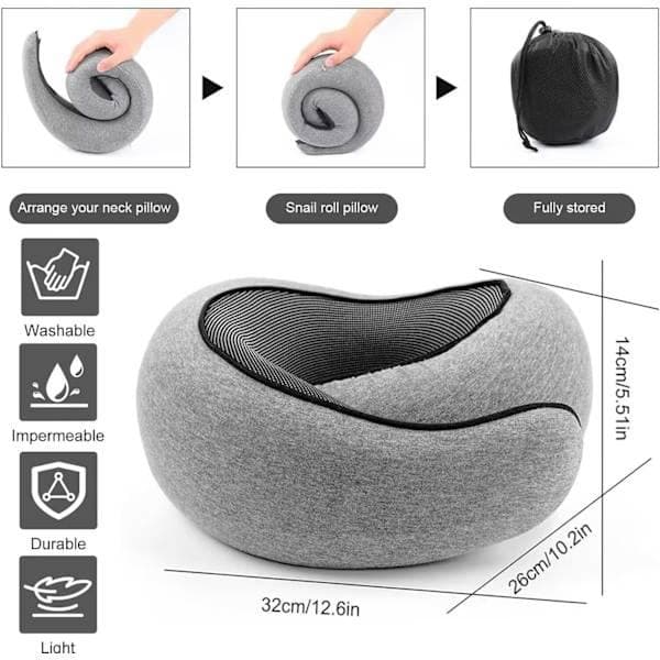 Resenackkudde U-formad Memory Foam Massage Nackstödskudde för Sovande Flygplan Grå grey