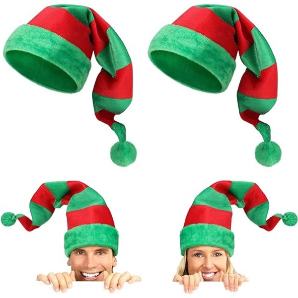 2-osainen joulupukin hattusetti, pitkä raita plyysi joulupukin hattu, joululahja naisille ja miehille