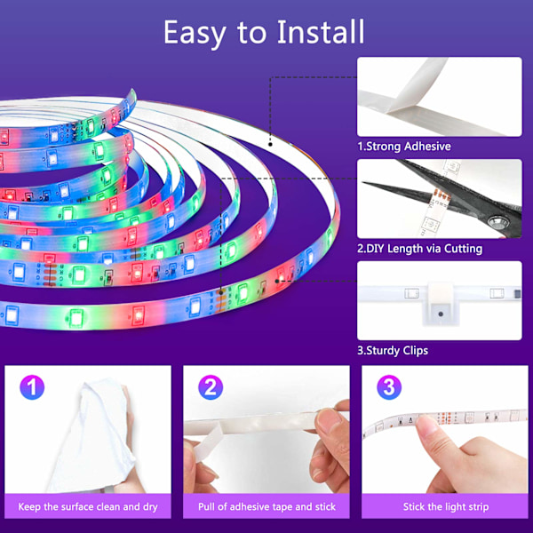 15M Bluetooth LED-stripe 5050 RGB LED-stripe Multicolor