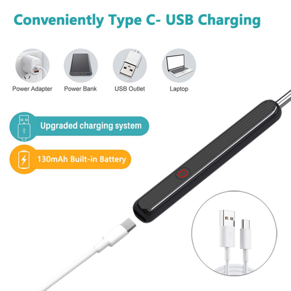 USB 1080P HD laddningsbart otoskop, Wi-Fi synlig vaxborttagningssked