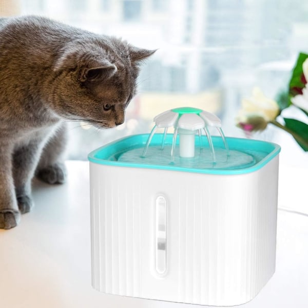 Ultratyst kattfontän med vattennivåfönster och LED-ljus