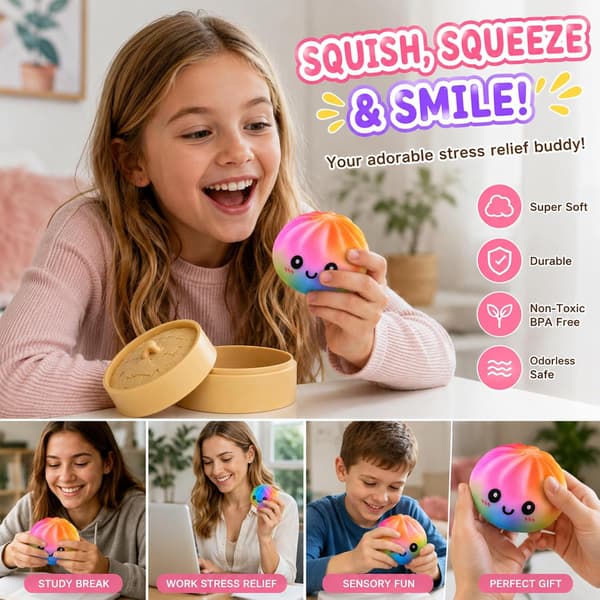 Sateenkaari Dumpling Squishy - Värikäs pulla stressilelu rentoutumiseen multicolor 2 Pcs