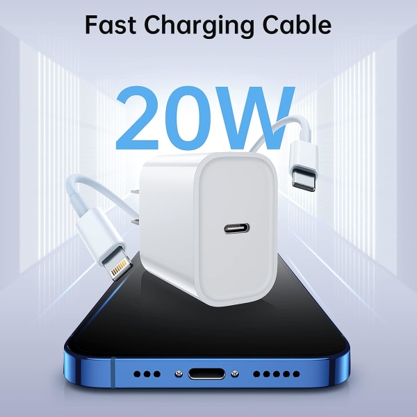 iPhone-lader 20W hurtiglading kabel, lader med type C til Lightning-kabel, kompatibel med iPhone 14/13/12/11 Pro Max 1.5m