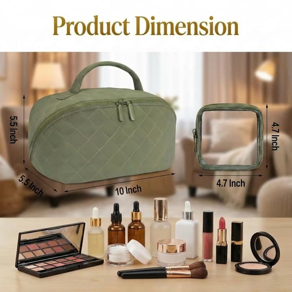 Large Cosmetic Bag Opens Flat for Easy Access, Spacious Toiletry Bag with Compartments, Waterproof Pouch for Brushes and Blue