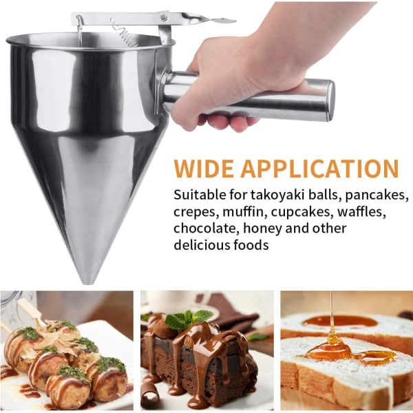 Røre Røre Dispenser Rustfritt Stål Trakt med Stativ for Kake Donuts Cupcake Pannekake Baking