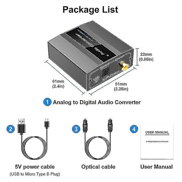 Analog til digital lydkonverterer RCA til optisk med optisk kabel lyd digital Toslink og Coaxi