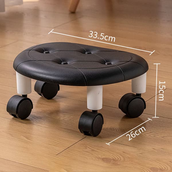 Round Low Rolling Stools Faux Leather Universal Wheels Small Rolling Stool Swivel Stool High Weight Capacity for Home Black[JUN]