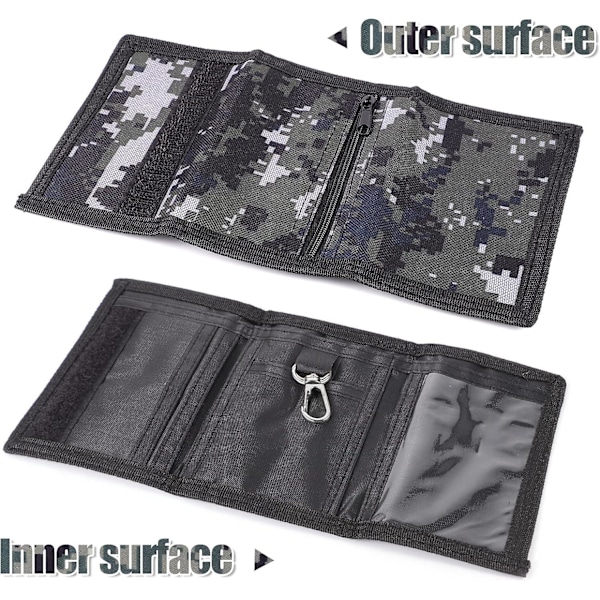 Camouflage Pung, Trifold Punge Slank Pung med Metalkrog Møntlynlåslommer til Mænd Børn (Grå)