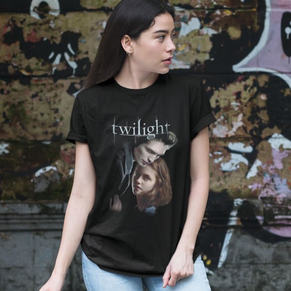 Twilight T-shirt Ed Och Bella Vuxen Kortärmade T-shirts Twilight Filmer Grafiska T-shirts Svart Black S