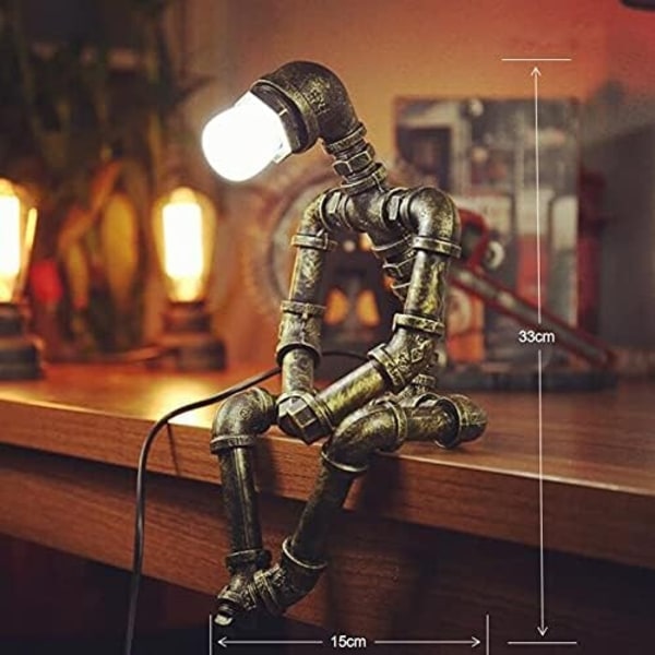 Steampunk-tyyliinen pöytälamppu, vintage-teollinen pronssiputki robottipöytälamppu Edison-lampun kanssa, luovat lahjat - Perfet