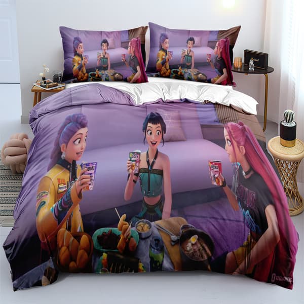 Huntrix Anime Sengelinned Sæt | 3-delt Kingsize Dyne[JUN] 228*228cm three-piece set RH-14