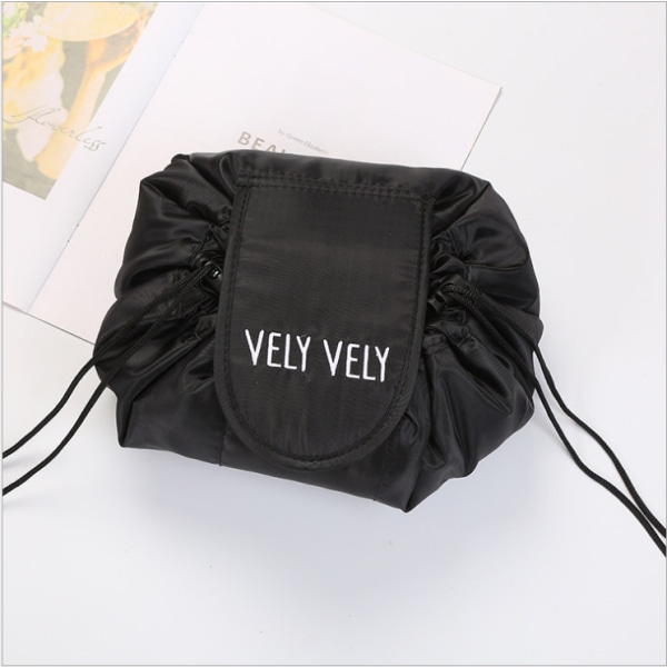 Lat kosmetisk veske bærbar reiseoppbevaringsveske Lazy Bag 黑色带字