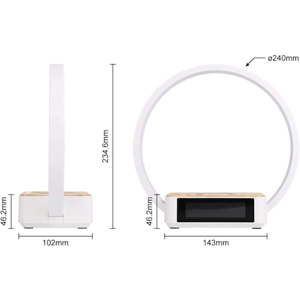 LED-sänglampa med trådlös laddning, bordslampa med väckningsljus och larm, touch-kontroll och dimbar, 5W trådlös laddare bordslampa för sovrum