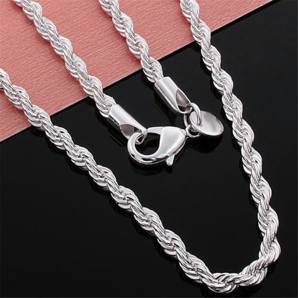 Twisted Rope Chain Halskæde 925 Sterling Sølv 20 TOMMER 20 TOMMER