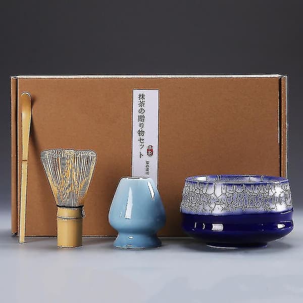 4-delars Traditionellt Matcha-presentset med bambuvisp och keramikskål [JUN] 2