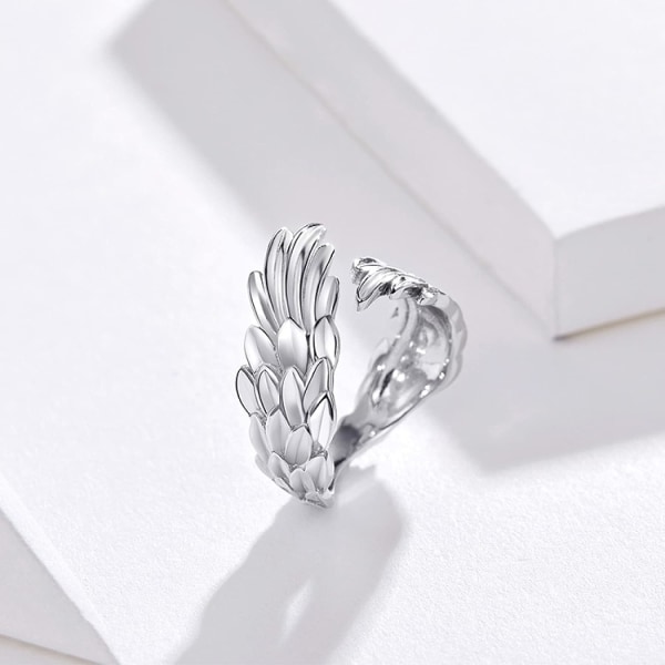 925 Silver Angel Wing Finger Ring Öppna Ringar Justerbar Kvinna