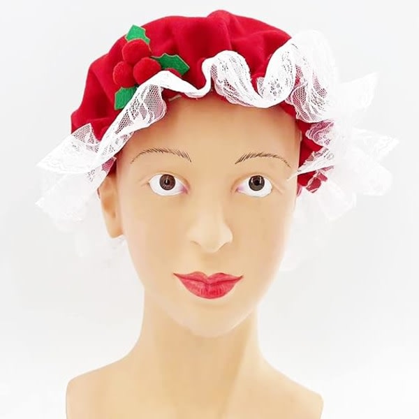 Fru Claus lue kostyme for kvinner Julenissen mopp blonder hvit trim