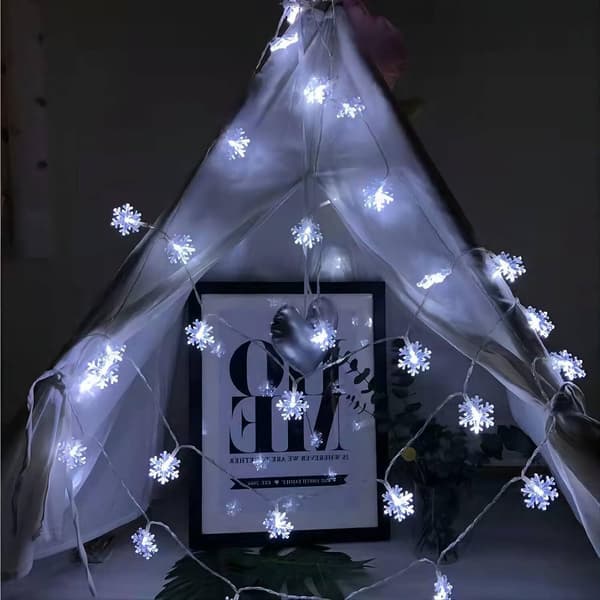 Julbelysning, 6 meter 40 LED Snöflingor Ljusslinga Batteridriven White Light