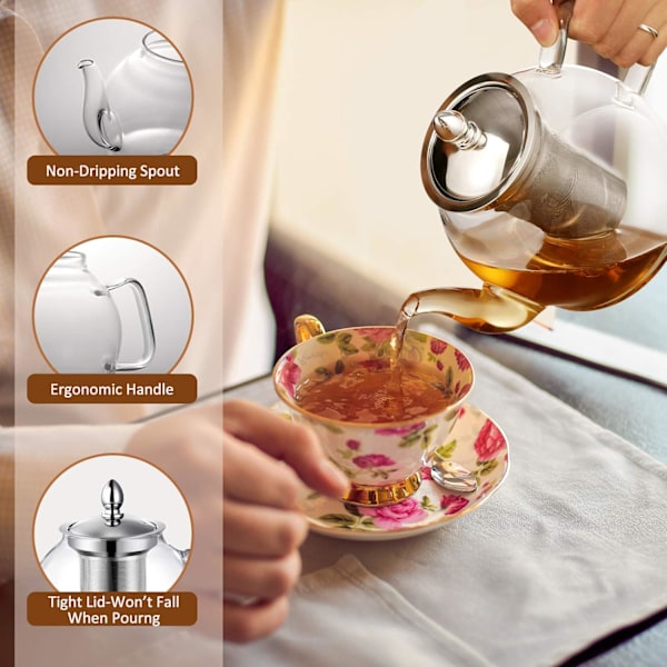 1000ml glas tekande med aftagelig infuser, ovnsikker tekande