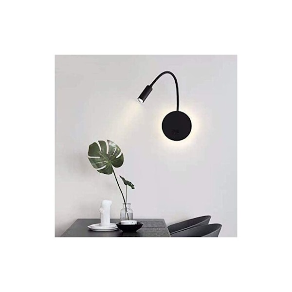 LED sänglampa för läsning, flexibel svanhals vägglampa (svart)