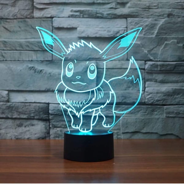 3D Illusion Pokemon_ LED-nattlampa, 7 farger gradvis endring USB-touchbryter 3D visuelle lamper for feriegaver eller hjemmedekorasjon