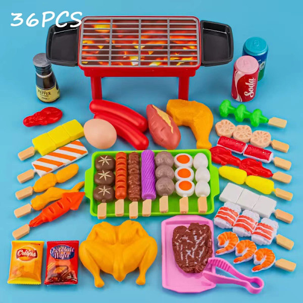 Barn låtsas lek kök leksak simulering mat grönsaker grill matlagning set utbildning lek hus interaktiva leksaker för flicka A0002 N 36PCS