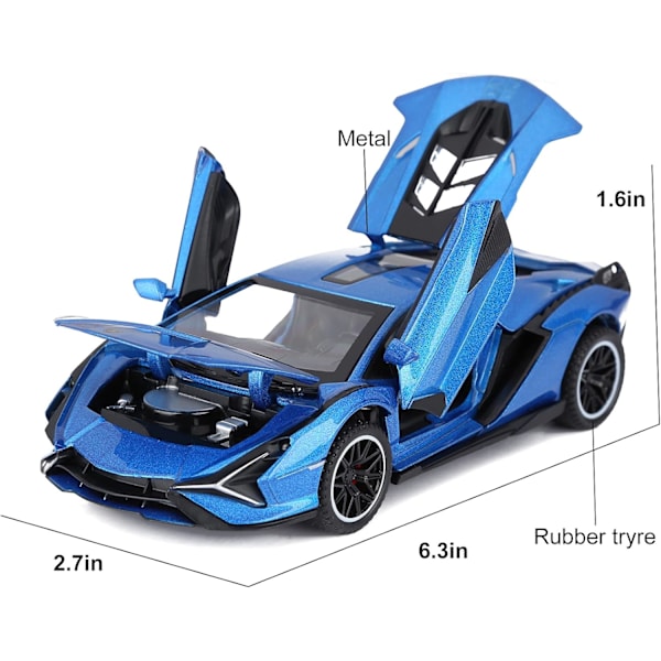 Leikkiauto Lambo Sian FKP37 Metallimalliauto Valoilla ja Äänellä Takana Leikkiauto Pojille 3+ (Musta)