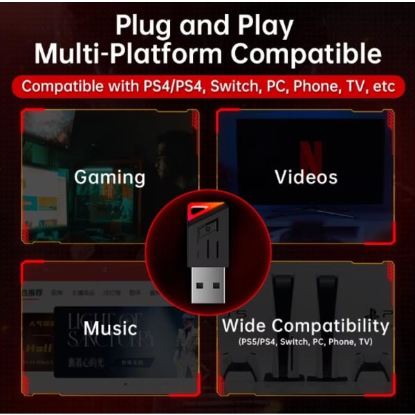 Gaming hörlurar med mic KOFIRE UG05 - Trådlösa upp till 40h för Ps4/Ps5 PC Vit-svart