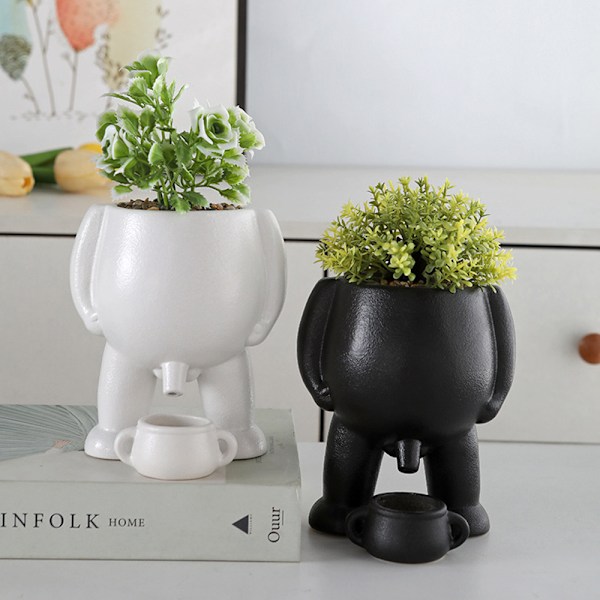 Pissekrukke med Simuleret Plante - Snygg Dekorativ Potte til Soveværelse, Terrasse og Skrivebord Black